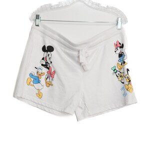 Disney Size XL(15/17) Womens White Cotton Shorts W/ Mickey & Friends Print Adjus